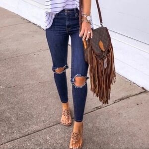 Free People Busted Knee Distressed High Waist Skinny Jeans